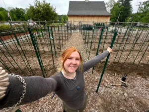 Cassie at the Lee's Farm field after planting